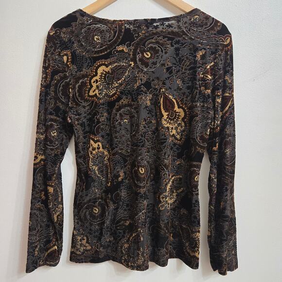 Carole Little Womens Vtg Y2K Whimsigoth Velvet Burnout Sheer Paisley Ruffle M - Picture 6 of 10